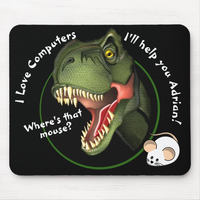Personalised T-Rex Dinosaur and Little Mouse Mouse Pad (Front)