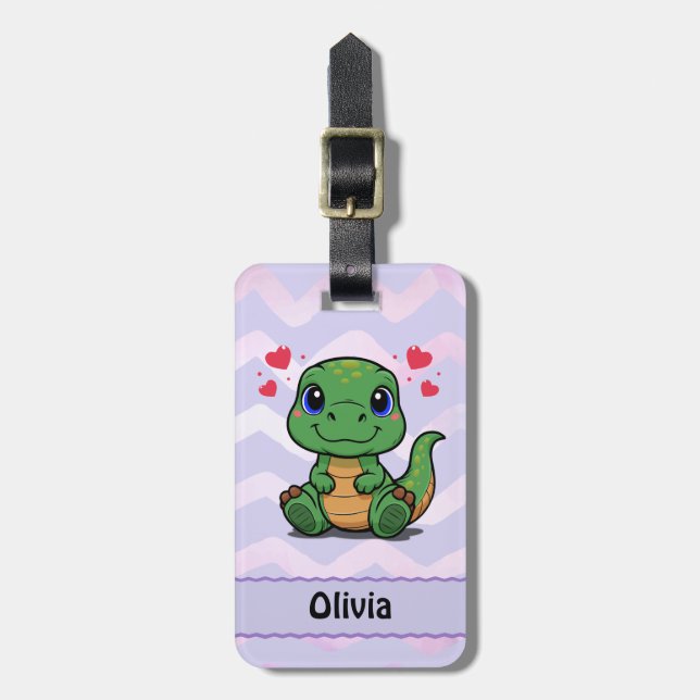 Personalised T-Rex Dinosaur Bag Tag (Front Vertical)