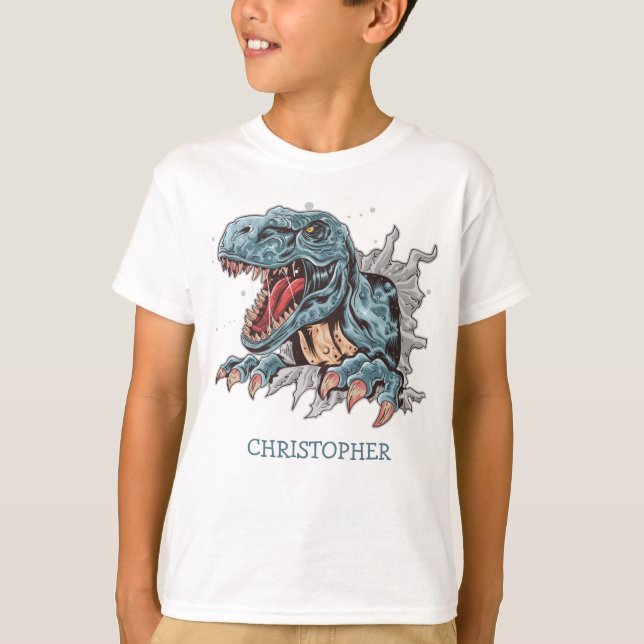 Personalised t-rex dinosaur boy birthday gift T-Shirt (Front)