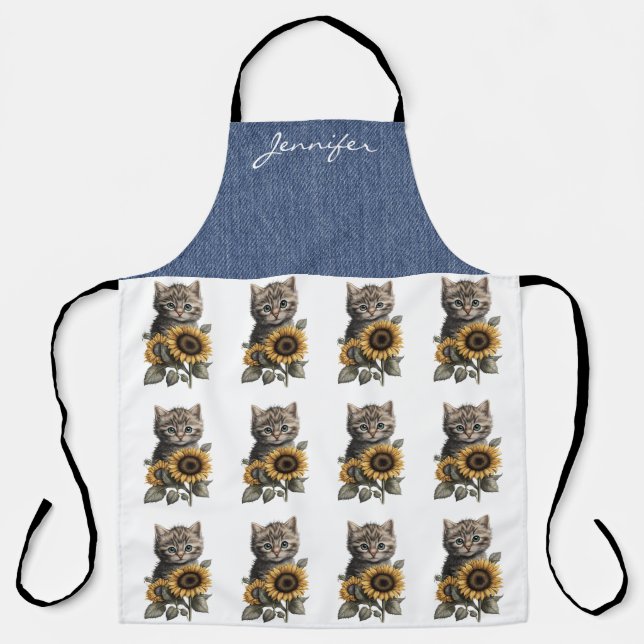 Personalised Tabby Cat Flower All-Over Print Apron (Front)