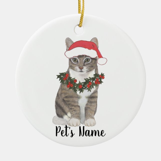 Personalised Tabby Cat (Grey) Ceramic Ornament (Front)