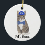 Personalised Tabby Cat (Grey) Yarmulke & Bow Tie Ceramic Ornament<br><div class="desc">Make the nice list this year with an ornament of your favourite tabby cat elf! For the sweetest gifts, pair it with a matching art print or another item from my collection for a thoughtful housewarming, cat mum, bridal shower, teacher, mother-in-law, husband, boyfriend, secret santa, sympathy, or tough-to-shop-for gift! To...</div>