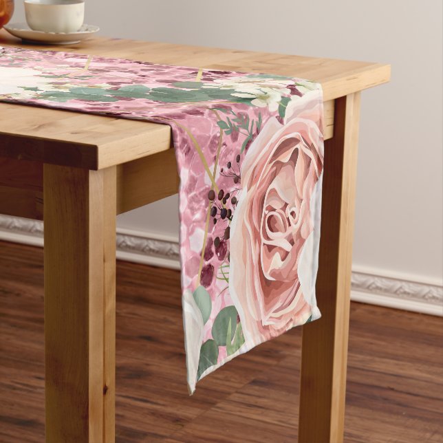 Personalised Table Runner Geometric Garden Rose (In Situ)