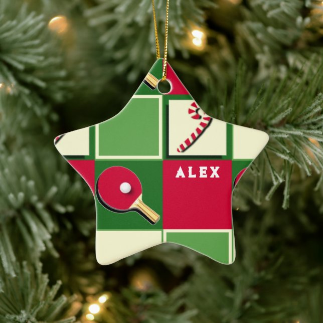 Personalised Table Tennis Holiday Gift Ceramic Ornament (Tree)