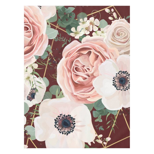 Personalised Tablecloth Geometric Garden Rose Wine (Front)