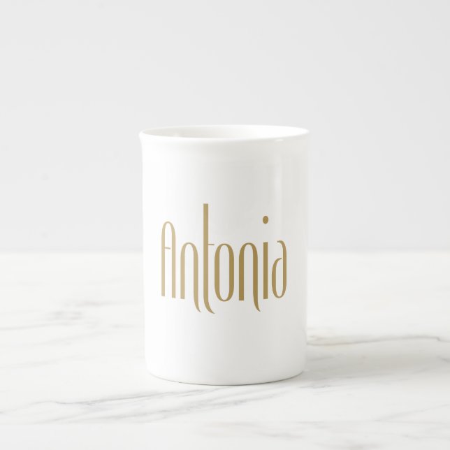 Personalised Tall Elegance Gold Antonia Bone China Mug (Front)