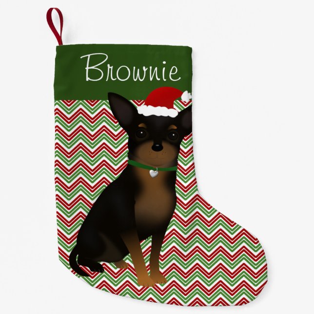Personalised Tan & Black Chihuahua Small Christmas Stocking (Front)