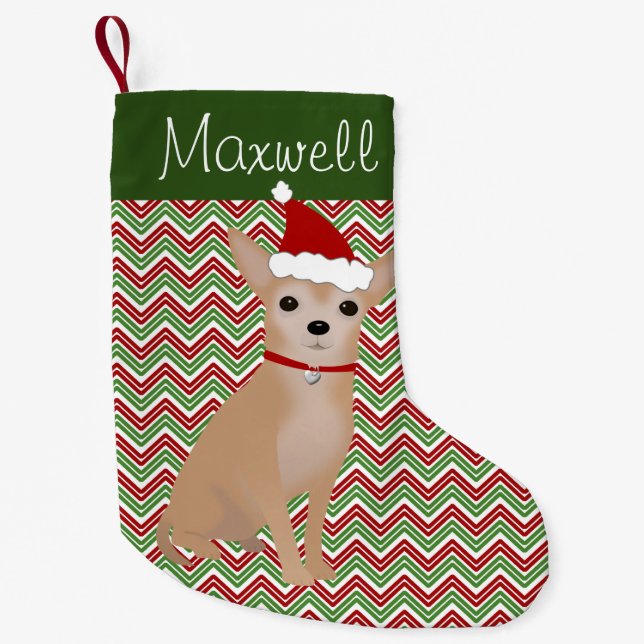 Personalised Tan Chihuahua with Santa Hat Small Christmas Stocking (Front)