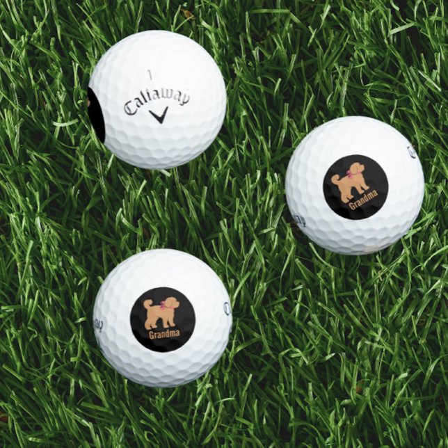 Personalised Tan Doodle Dog on Black Golf Balls (Personalized golf balls!)