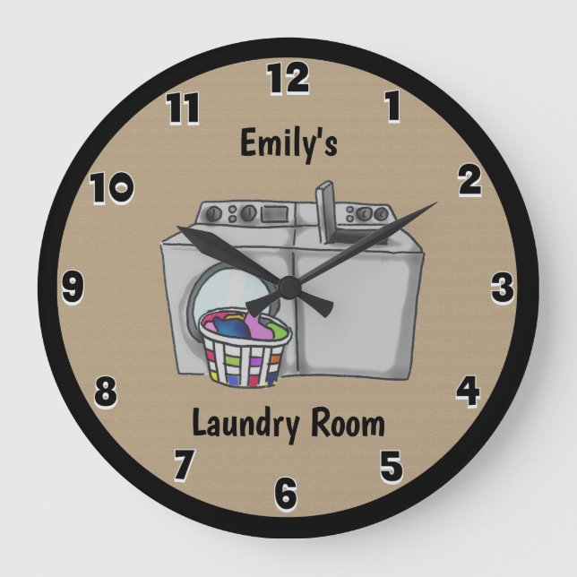 Personalised Tan Laundry Room Round Clock (Front)