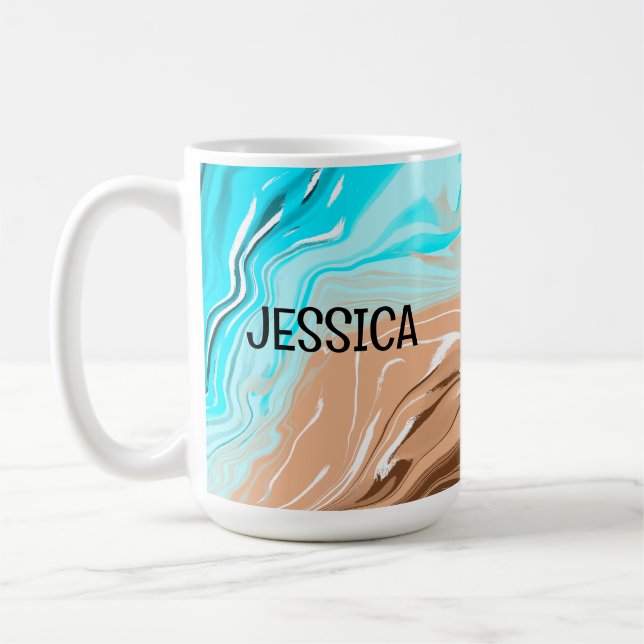 Personalised Tan to Blue Ombre Fluid Art   Coffee Mug (Left)