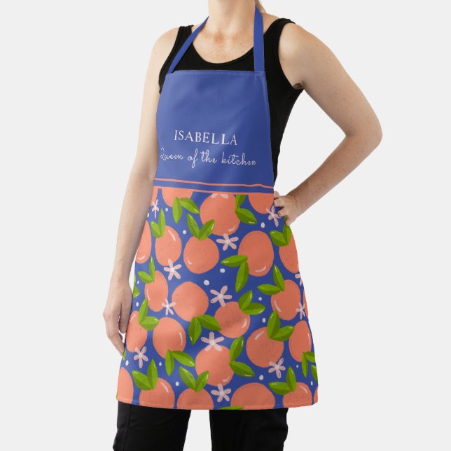 Personalised Tangerine Modern Citrus Pattern Apron (Insitu)