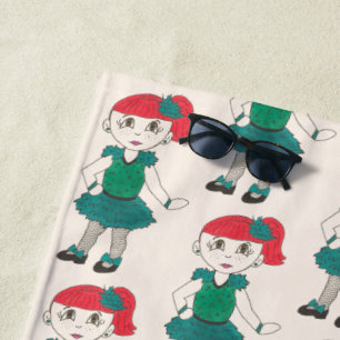 Personalised Tap Dance Class Redhead Freckles Girl Beach Towel