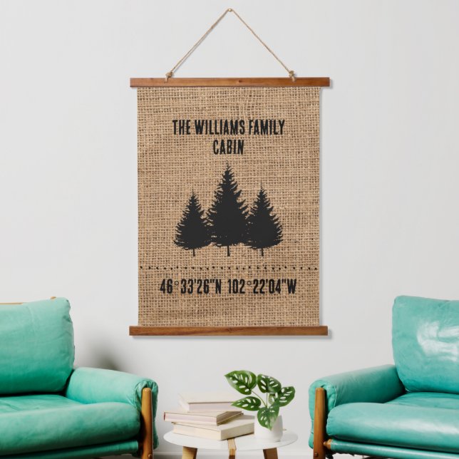 Personalised tapestry family cabin burlap  (Living Room)