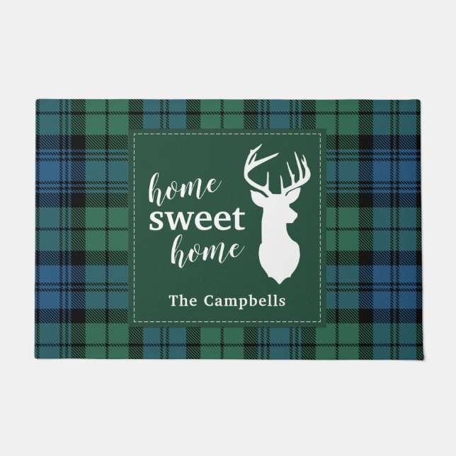 Personalised Tartan Christmas Clan Campbell Plaid Doormat (Front)