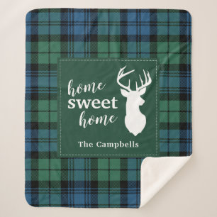 Personalised Tartan Christmas Clan Campbell Plaid Sherpa Blanket