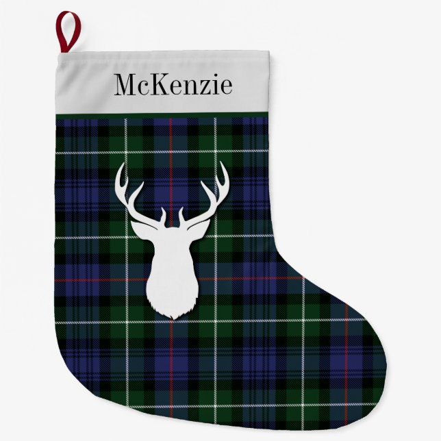 Personalised Tartan Clan McKenzie Plaid Large Christmas Stocking (Front)