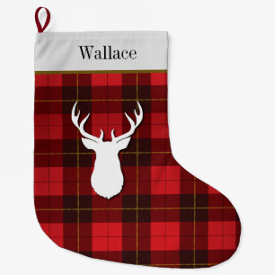 Personalised Tartan Clan Wallace Red Plaid Large Christmas Stocking