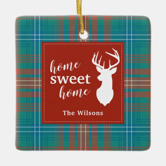 Personalised Tartan Plaid Christmas Clan Wilson Ceramic Ornament (Front)