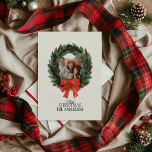 Personalised Tartan Plaid Custom Family Name Photo Holiday Card