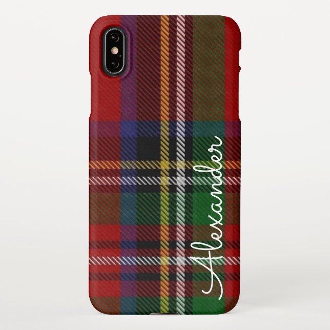 Personalised TARTAN Plaid Handwritten Name Modern iPhone Case (Back)