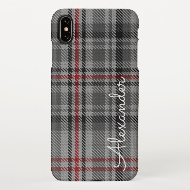 Personalised TARTAN Plaid Handwritten Name Modern iPhone Case (Back)