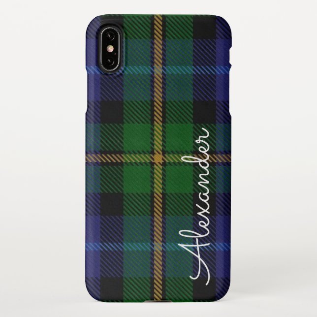 Personalised TARTAN Plaid Handwritten Name Modern iPhone Case (Back)