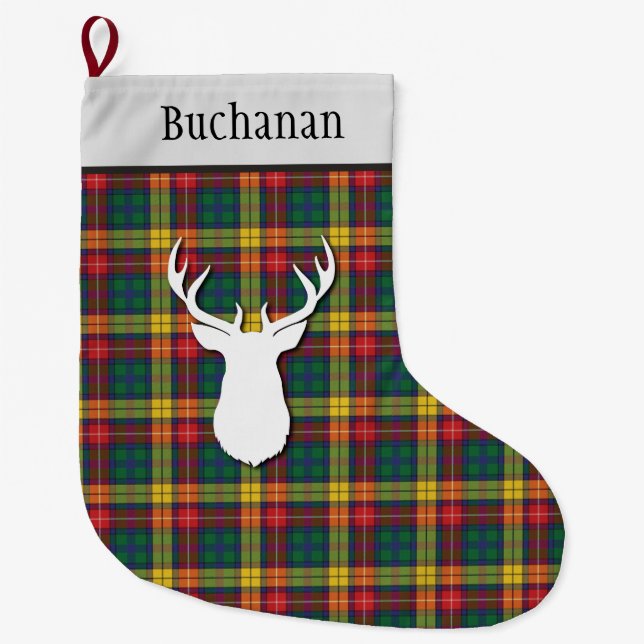Personalised Tartan Red Yellow Plaid Clan Buchanan Large Christmas Stocking (Front)