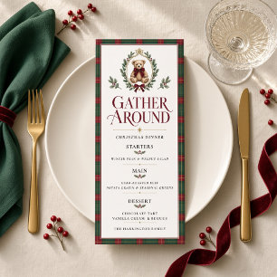 Personalised Tartan Teddy Bear Christmas Dinner  Menu