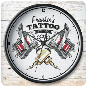 Personalised Tattoo Artist Old School Machine Shop Large Clock