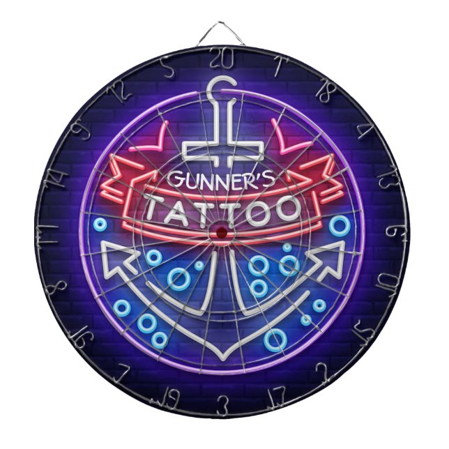 Personalised Tattoo Shop Nautical Neon Sign Style Dartboard (Front)