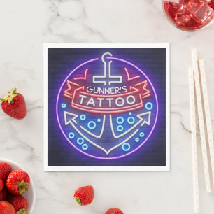 Personalised Tattoo Shop Nautical Neon Sign Style Napkin