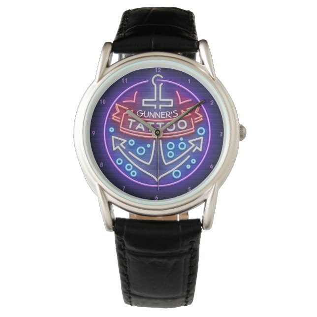 Personalised Tattoo Shop Nautical Neon Sign Style Watch (Front)