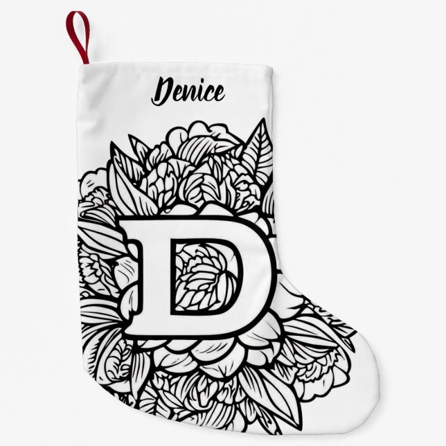 Personalised Tattoo-Style Black and White Monogram Small Christmas Stocking (Front)