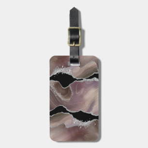 Personalised Taupe & Black Agate Silver Glitter Luggage Tag