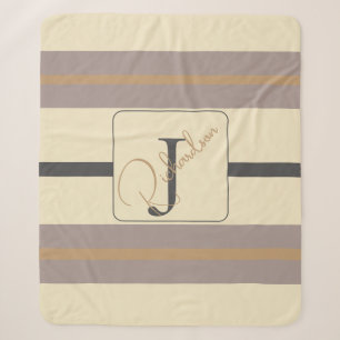 Personalised Taupe Gold Stripe Modern Neutral Chic Sherpa Blanket