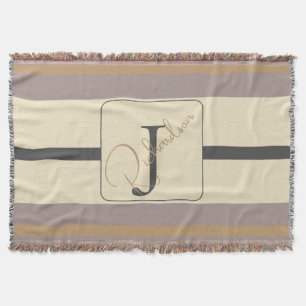 Personalised Taupe Gold Stripe Modern Neutral Chic Throw Blanket