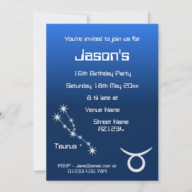 Personalised Taurus Zodiac Galaxy Party Invitation (Front)