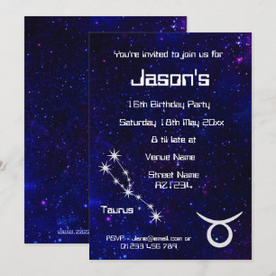 Personalised Taurus Zodiac Galaxy Party Invitation