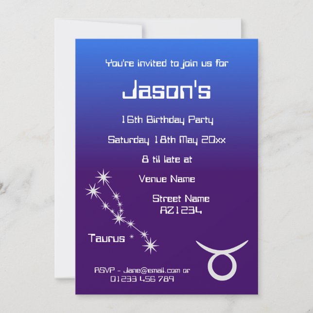 Personalised Taurus Zodiac Galaxy Party Invitation (Front)
