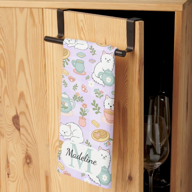 Personalised Tea & Baker Cat Monogram Tea Towel (Thirds Fold)