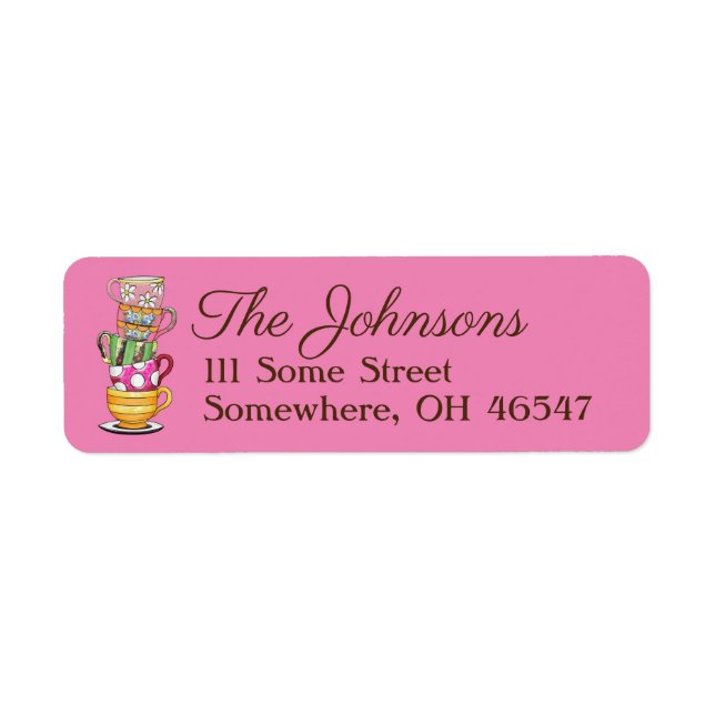 Personalised Tea Cup Return Address Labels (Front)
