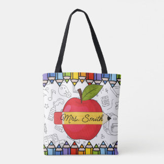 Personalised Teacher Apple Big Heart Tote Bag