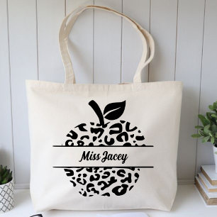Personalised Teacher Apple Name, Custom Teacher Tote Bag