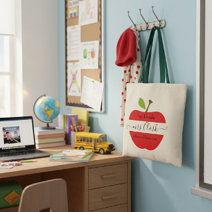 Personalised teacher apple tote bag