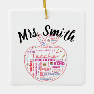 Personalised Teacher Apple Word Art Gift Ceramic Ornament