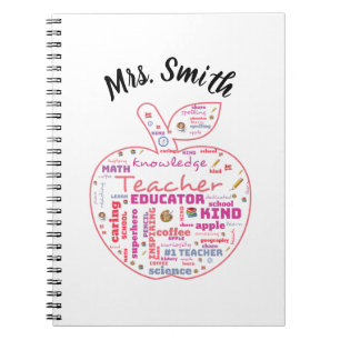 Personalised Teacher Apple Word Art planner Notebook