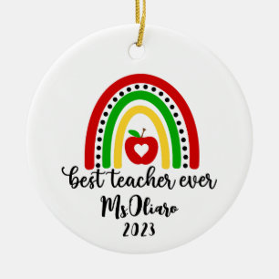 Personalised Teacher Appreciation Gift Rainbow Ceramic Ornament