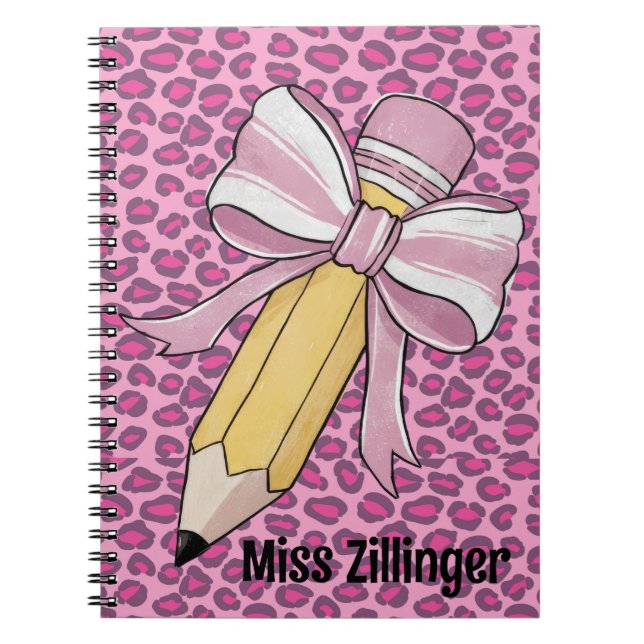 Personalised  teacher appreciation Pencil with bow Notebook (Front)