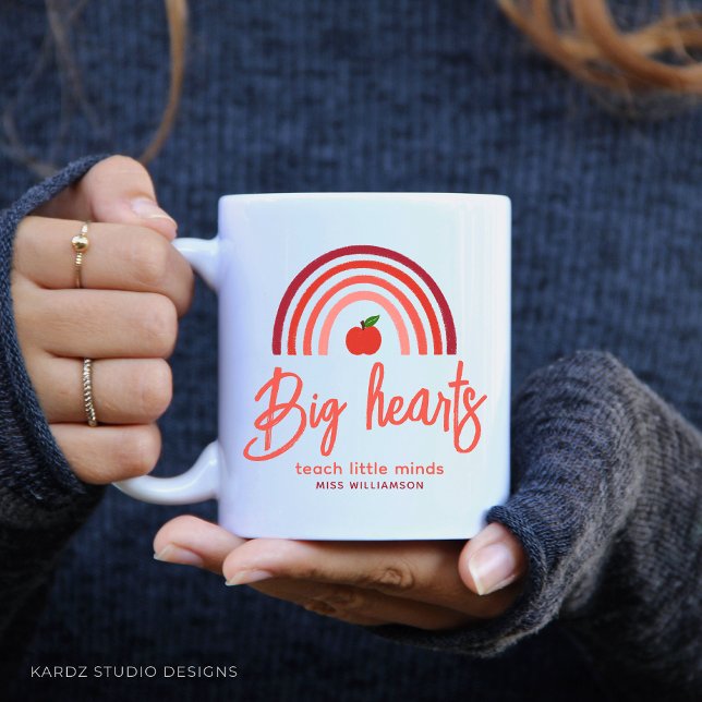 Personalised Teacher Appreciation Quote Mug (Personalize this cute modern teacher mug as a gift for teacher appreciation. Fun rainbow and apple.)